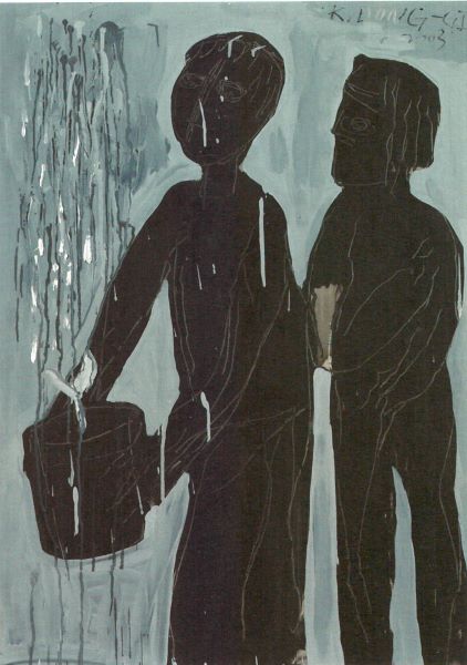 Life Meeting, 2003, Acrylic Ink on paper, 100x71cm